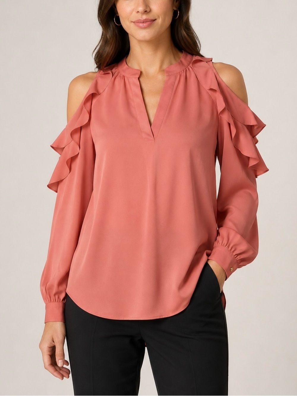 NWT Ann Taylor Ruffle Cold Shoulder Long Sleeve Blouse